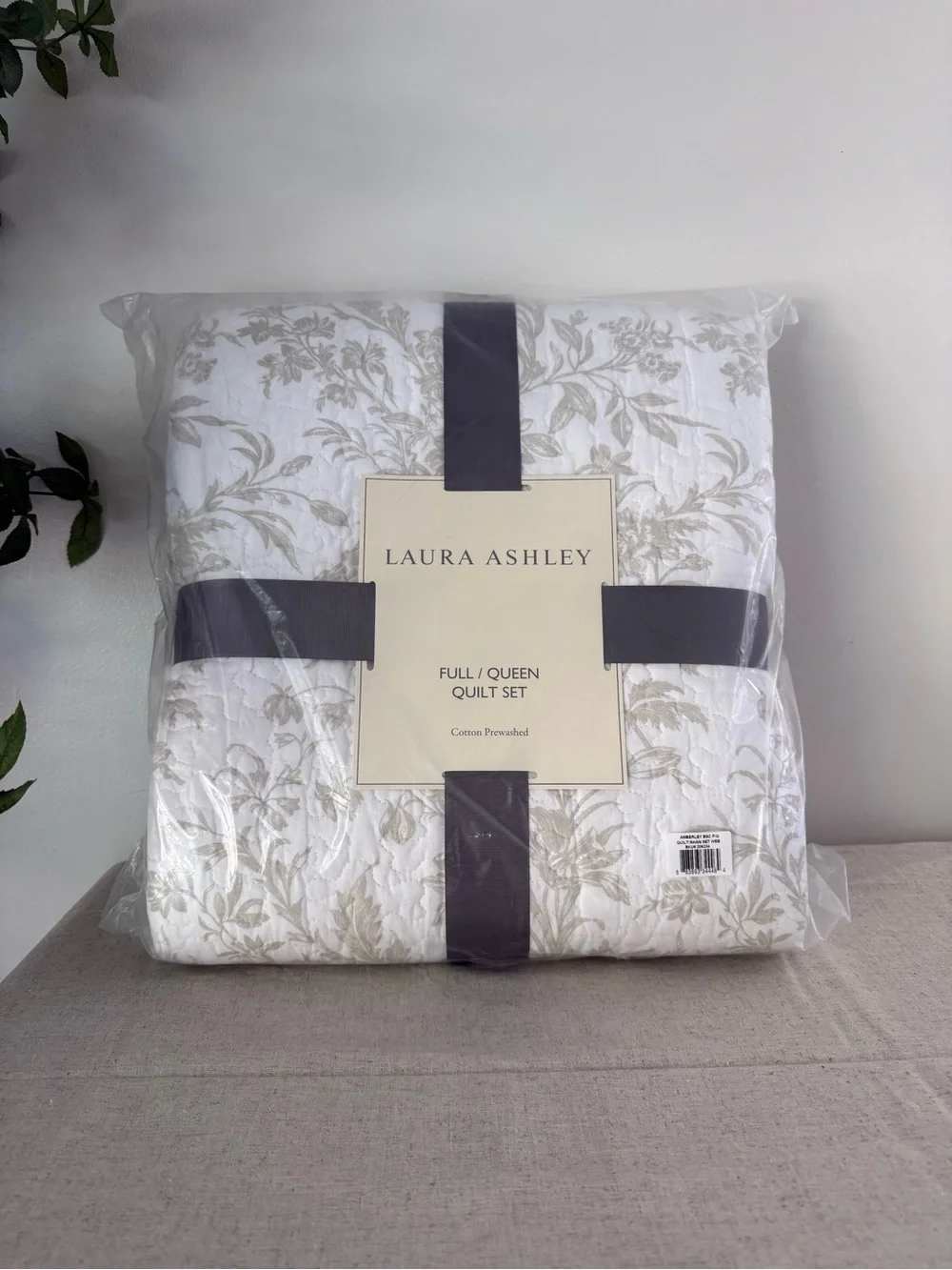 Laura Ashley Cream and Taupe Floral Quilted Comforter Set